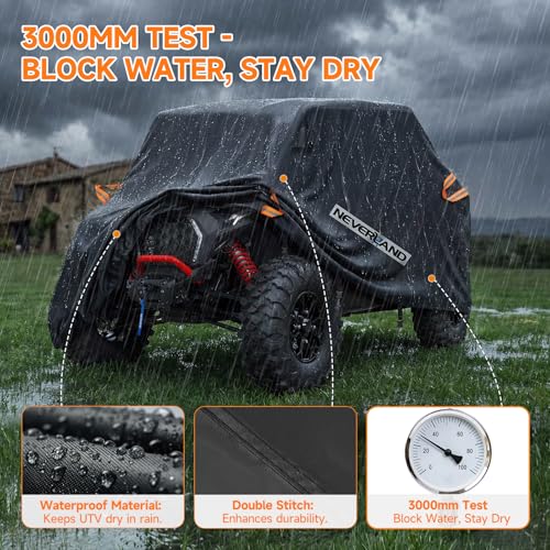Image of NEVERLAND UTV Cover Heavy Duty Waterproof 2-3 Seater All-Weather Protection | for Polaris Ranger RZR Yamaha Rhino Can-Am Commander Defender Honda Pioneer Sxs Teryx, 300D Oxford Fabric Rain UV Protection