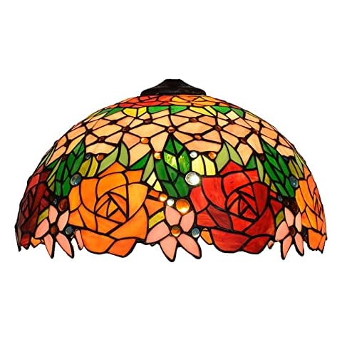 Tiffany Style Lampshade Replacement 16-Inch Rose Stained Glass Lamp Shade Only for Floor Lamps Table Lamps Pendant Lamps Cover
