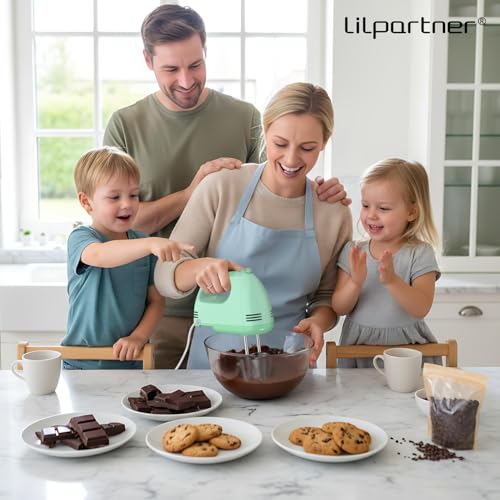 Image of LILPARTNER Hand Mixer Electric, Ultra Power Kitchen Hand Mixer With 7-Speed & 5 Stainless Steel Accessories for Whipping Dough, Cream, Cake, Dishwasher Safe, Light Green