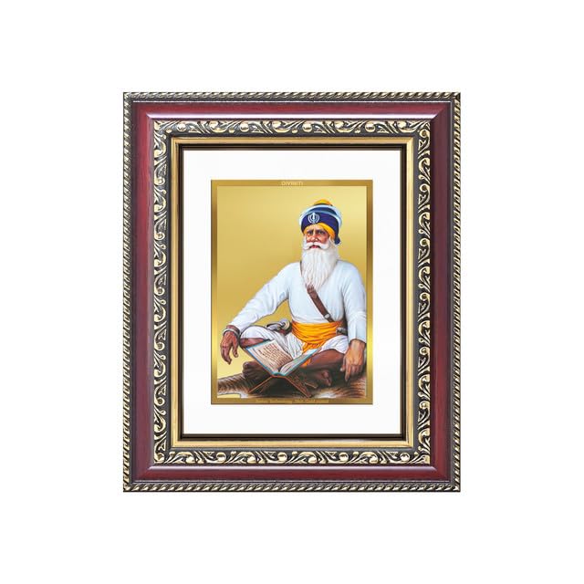 Image of DIVINITI Baba Deep Singh Ji 24K Gold Plated Foil Wall and Tabletop Photo Frame for Home Decor, Puja Room, Living Room, Office, Luxury Gifting | DG Frame 105 S1 (16x13.5 CM)
