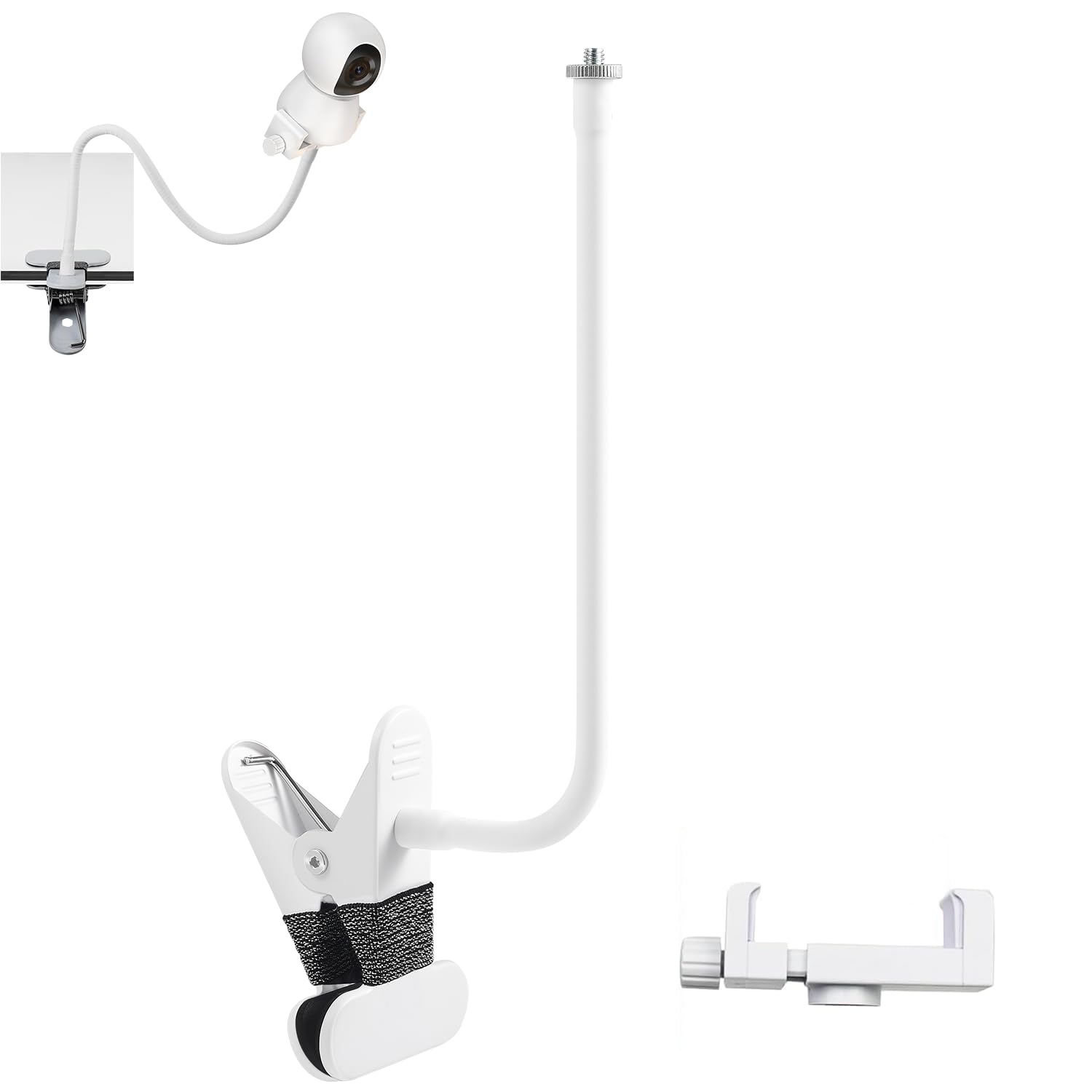 Universal Baby Monitor Holder, 35cm Flexible Baby Camera Mount for Philips Avent, GHB, HelloBaby, BOIFUN, ieGeek & Momcozy, No-Drill Cot Clip Stand with 1/4" Thread