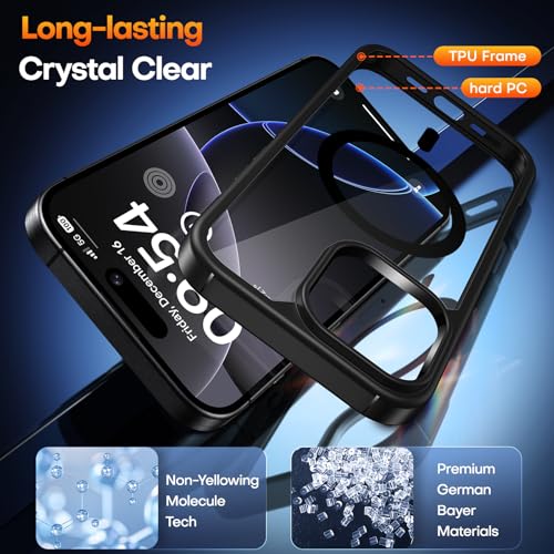 Image of TAURI TPU+PC For iPhone 16 Pro Case 6.3 inch, Compatible With Magsafe, Military-Grade Protection, [Anti-Yellowing] Shockproof Case Transparent Back Magnetic Phone Cover-Black