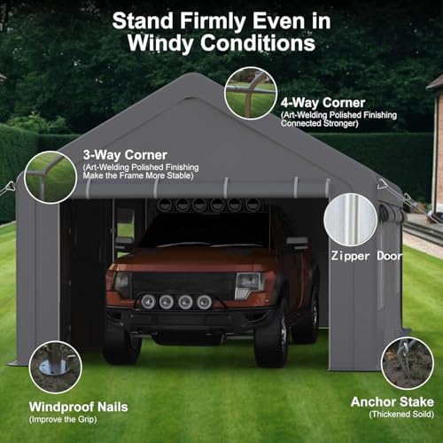 13x20ft Heavy Duty Carport, Portable Garage with 2 Doors & Roll-Up Window, Reinforced Steel Poles, Uv Resistant Waterproof Tarp, Portable Carport for Car, Truck, Boat,Motorcycle