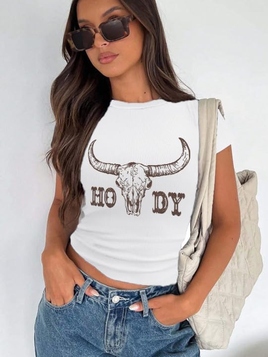 Cowgirl Outfits for Women Crop Tops for Teen Girl Y2k Clothes Cowboy Country Concert Graphic Tee Tops - Image 2