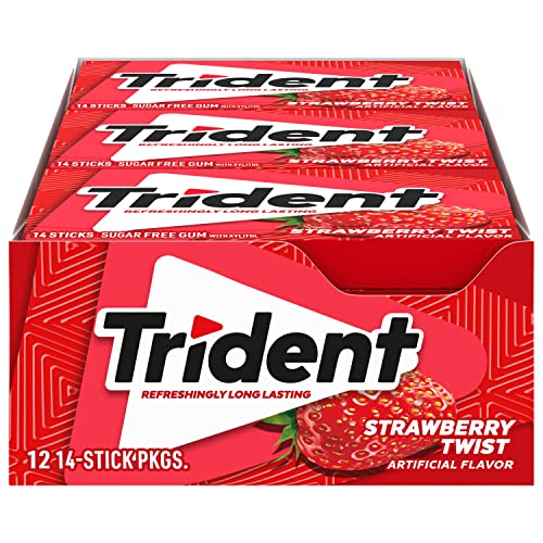 Image of Trident Strawberry Twist Sugar Free Gum, 14 Sticks, 26 g, 14 Count, Pack of 12
