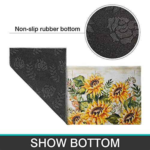 Xsinufn Sunflower Farmhouse Kitchen Rugs Set 2 Piece Colorful Summer Flowers Decorative Rug For Kitchen Low-Profile Floor Mats Decorations For Home Kitchen (17"X48"+17"X30") #TOP6