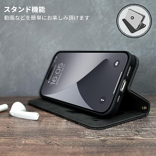 【 AVIREX 正規品 】 iPhone15 Pro 対応 ケース 手帳型 カード収納 ブランドロゴ おしゃれ 「スエード手帳」 アヴィレックス 手帳ケース ロゴ型押し アイフォン15プロ用 iPhone 15Pro用 ブランド スマホケース (ブラック, iPhone 15 Pro)