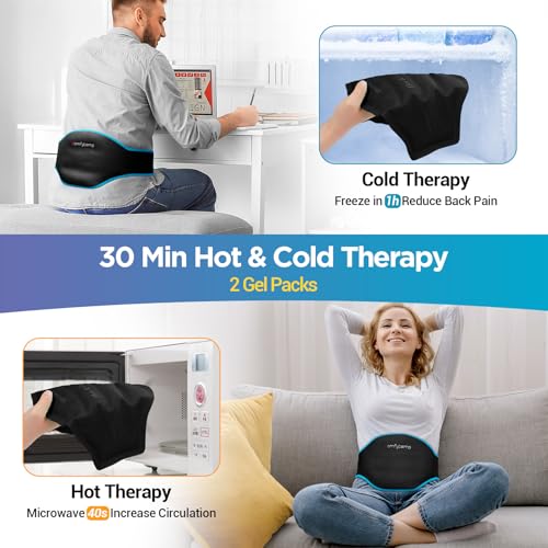 Image of Comfytemp Ice Pack for Back Pain Relief, 2 Pcs, Sciatica Ease Brace, Reusable Gel Lower Back Ice Wrap for Injuries, Hot Cold Compress for Lower Lumbar, Waist, Men Women After Surgery (Black)
