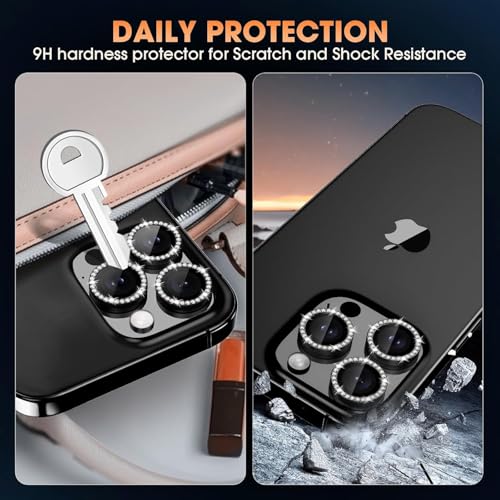 Image of for iPhone 17 Pro / 17 Pro Max Camera Lens Protector Bling, Individual Diamond Metal Ring with 9H Hardness, Scratch-Proof Camera Screen Protector, Stylish Accessories, Case Friendly (Black)