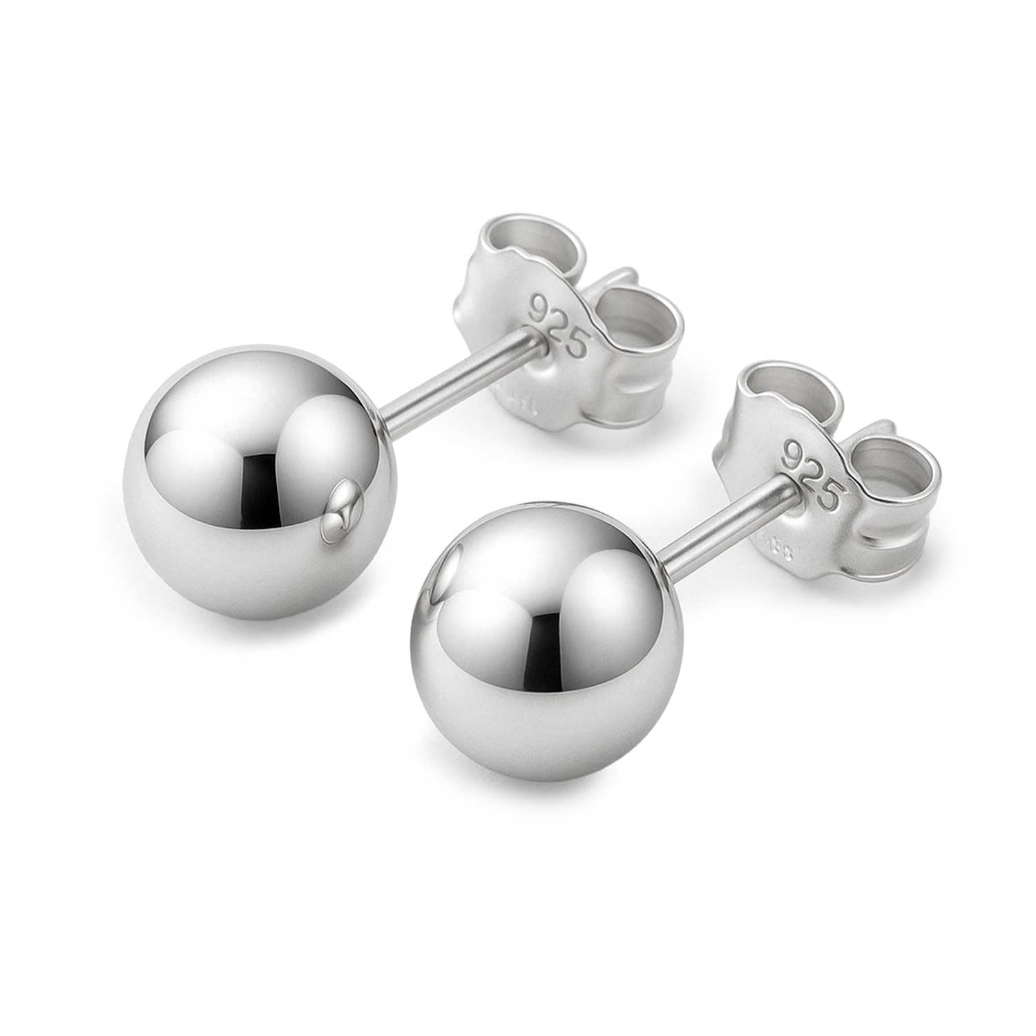 Sterling Silver Ball Stud Earrings Hypoallergenic Earrings for Women | Available in Sterling Silver, Rose Gold, or 14K Gold Plated Silver (2mm-10mm)