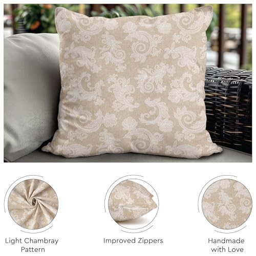 Image of Encasa XO Chambray Cotton Floral Cushion Covers | Red (Set of 2) I 16 inchx16 inch (40x40 cm) I Covers Only, No Insert I Decorative Floral Square Pillowcase I Machine Washable