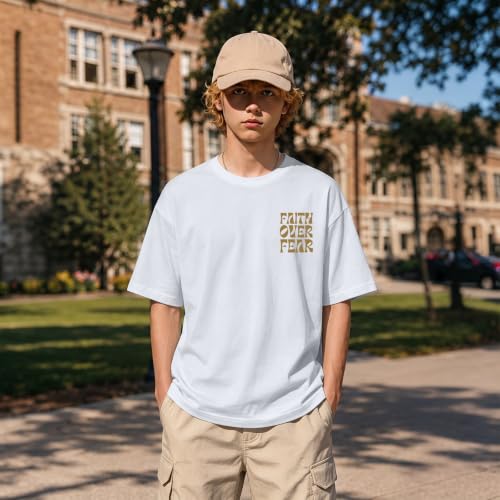 Image of Boys Faith Over Fear Shirt Christian Jesus T Shirts for Kids Religious Inspirational Bible Verse Graphic Tees Tops