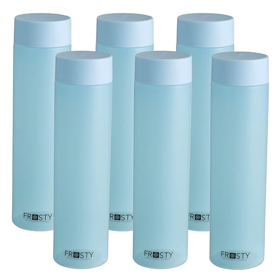 Frosty Plastic Food Grade Fridge Round Water Bottle Gift Set(6 pieces, 1L,Blue) | 950 milliliter