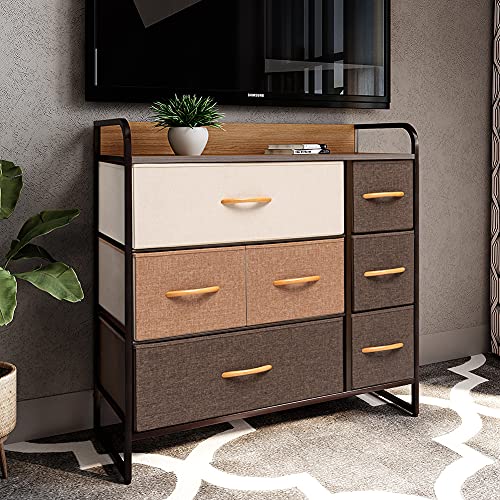 Crestlive Products Dresser Storage Drawer Organizer, Fabric Dresser For Bedroom, Living Room, Entryway, Closets– Easy Pull Fabric Bins & Wood Top(Mixed Colors) #TOP2