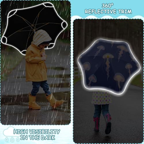 Paraguas para niños de 3 a 8 años azul con medusas para viento y sol con reflectante 6