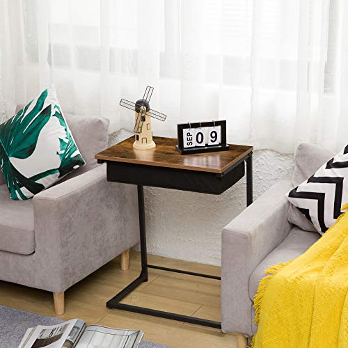 Hoobro C-Shape Side Table, Flip Top Sofa End Table With Fabric Basket, 27.2-Inch Height Snack Table, Industrial For Small Space In Living Room, Bedroom, Wood Look Accent Table, Metal Frame, Bf55Sf01 #TOP6