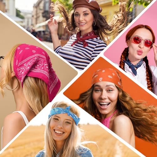 PLULON 4 Pack Bandanas for Men Women, Paisley Pattern Bandana Bulk Headbands Men Handkerchief Face Mask Square Scarf Headwear 100% Polyester