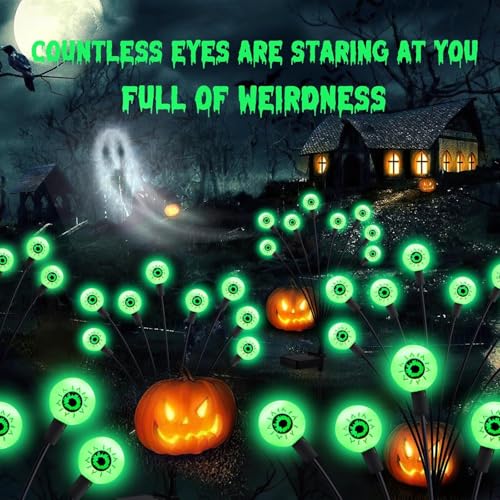 Image of ASMAD Halloween Decorations Outdoor Solar Scary Eyeball Lights, 8Pack 64LEDs Green Eyeball Swaying Firefly Light, Waterproof Halloween Path Lights for Garden /Yard /Patio /Party Decor