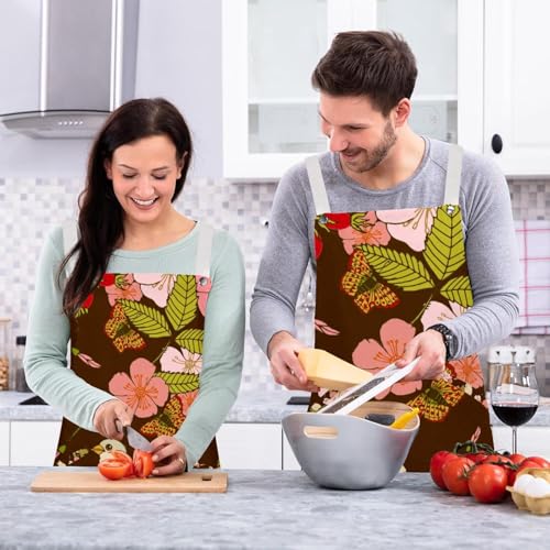 Tablier de cuisine avec 4 broches incluses et imprimé rétro oiseau blanc rose