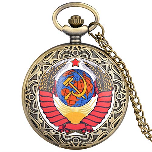 HUIBBGO Montre de Poche rétro URSS, Montre de Poche, Drapeau de la Russie, Union soviétique, Collier à Quartz Antique, Pendentif, Cadeau pour Homme et Femme