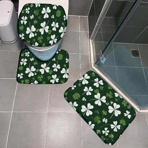 Tapete de baño antideslizante verde y blanco, 3 piezas, tapete absorbente de agua, tapete de baño en forma de U, lavable a máquina, tapete mate para baño, 45 x 75 cm