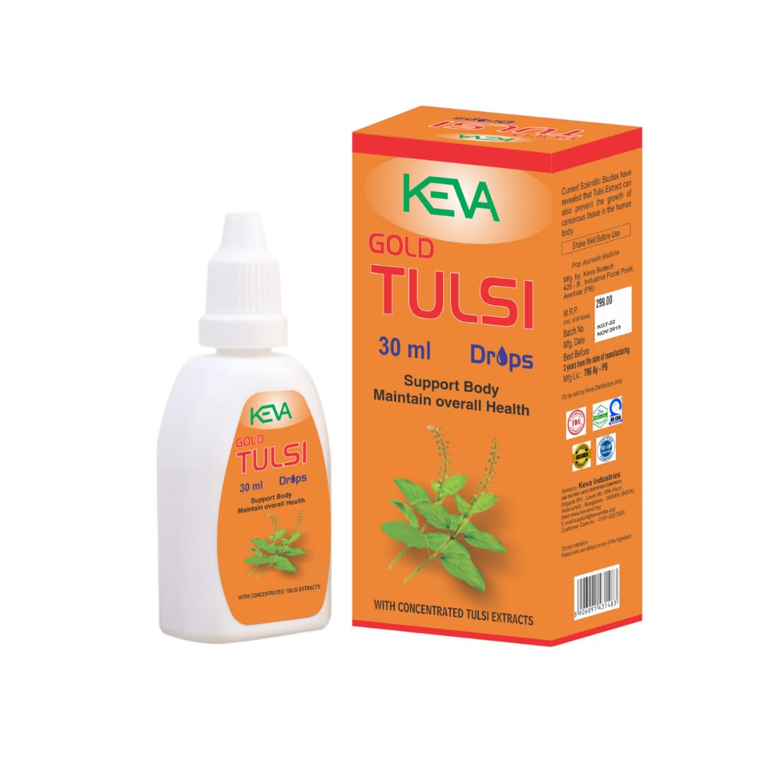 Keva Gold Tulsi Drops - 30ml | Boosts Immunity | Cough And Cold Relief | 100% Ayurvedic | Builds Respiratory Health | Antiviral, Antibacterial, Increases body resistance