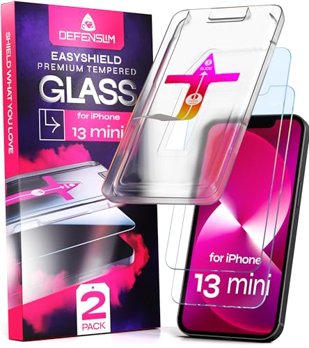 Image of Defenslim Screen Protector for iPhone 13 mini (2Pack), Easy Auto-Align Install Kit, 5.4 inch Tempered Glass, 9H Hardness, Ultra HD Clear, Case Friendly, EasyShield