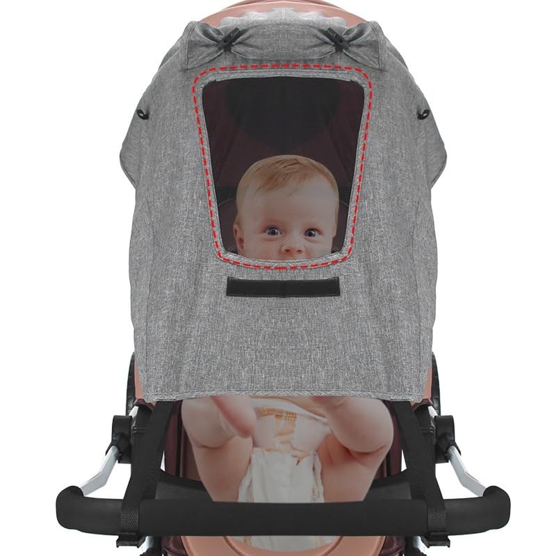 SAMiGO Universal Baby Stroller Sun Shade - UPF50+ UV Protection, Breathable & Waterproof, Fits Most Prams, High Landscape & 2 - Way Strollers, with Viewing Window & Magic Tape Design - Image 3