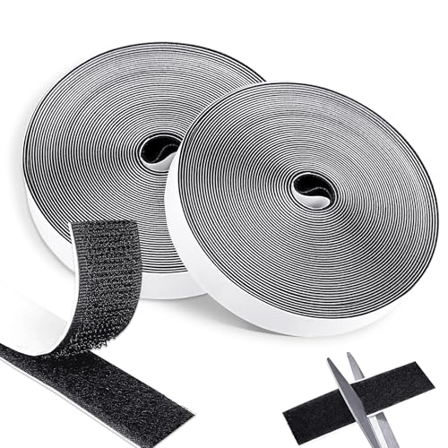 Redamancy Doble Adhesiva Cinta, Cinta de Gancho y Bucle 10 m × 20 mm, Negro Belcro Adhesivo Doble Cara Fuerte para Mosquitera, Cortinas, Ropa, Manualidades, Fijación en Casa y DIY