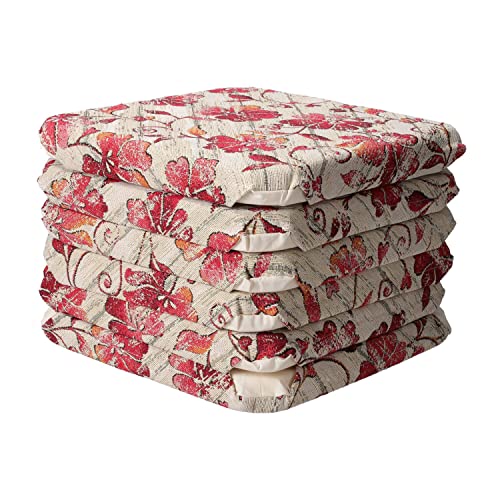 CASA TESSILE Coussin de Chaise Amovible avec ailerons Jacquard Anais - Bordeaux, Set 6 PIÈCES