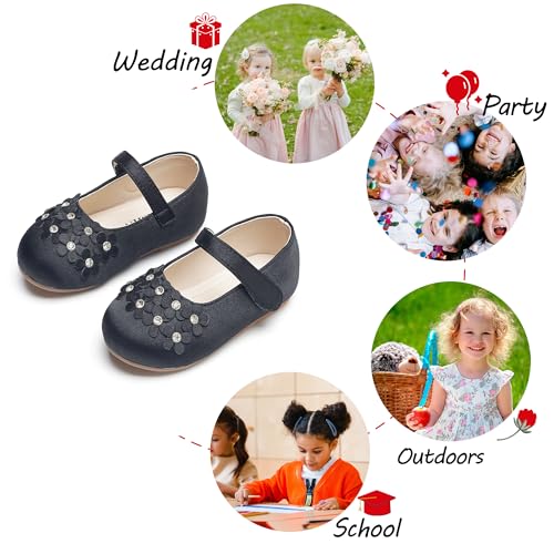Image of PHIRAMIN Toddler Flower Girl Glitter Dress Shoes Little Girl Ballet Flats Bow Wedding Party