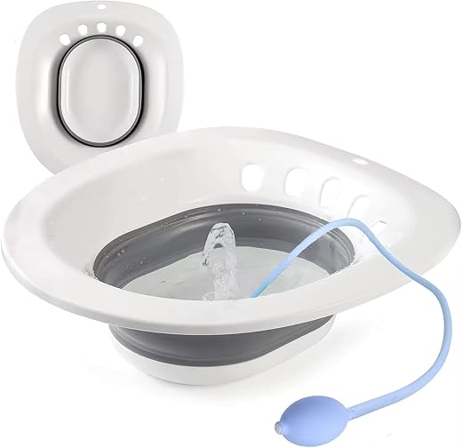 Sitz Bath Basin for Toilet with Flusher – Foldable Sitz Tub for Postpartum Care, Hemorrhoids, Piles, Anal Fissures, Post-Surgery Recovery & Elderly Hygiene – Portable, Ergonomic & Easy to Clean (Cloud Grey)