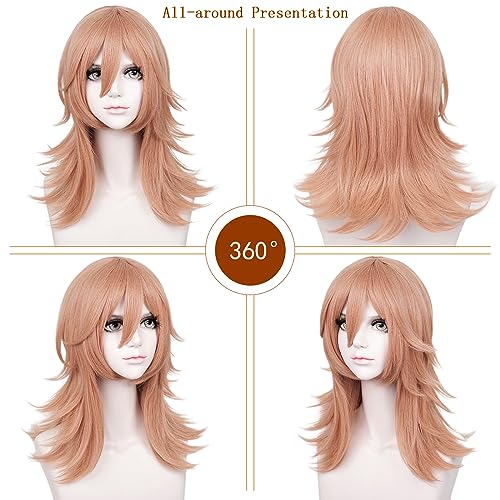 Image of LABEAUT Anime Orange Wig for Women - Long Curly Cosplay With Bangs for Halloween Party + Cap