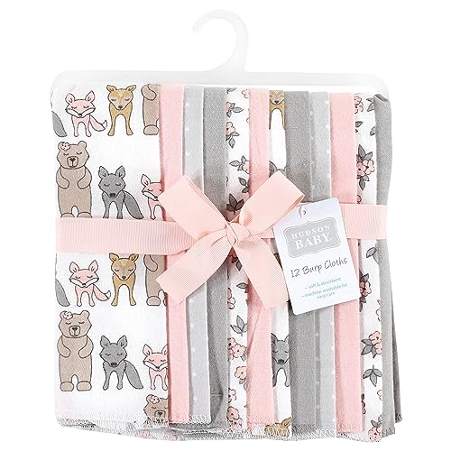 Image of Hudson Baby Unisex Baby Cotton Poly Flannel Burp Cloths Bundle, Wild Forest Pink, One Size
