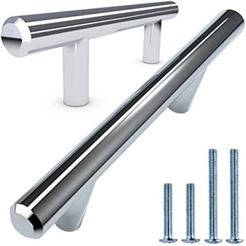 American Owned Solid Stainless Steel Euro Bar Cabinet Handle Drawer Pull 1/2-inch Diameter 15-inch Length 12.63-inch Hole Center Polished Chrome 1-Pack