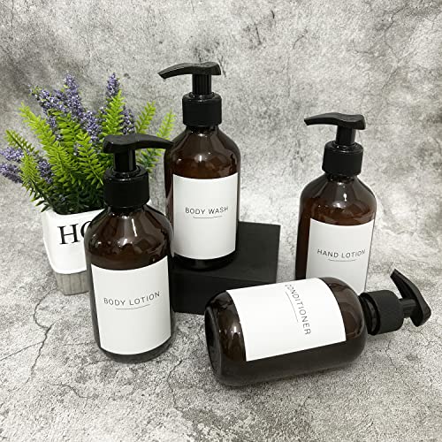 Ezebesta 4 Pieces 500ml Soap Lotion Pump Dispensers with Labels Bathroom Brown Dispenser Bottles with 22 Stickers - Cosy Home Interiors Ezebesta 4 Pieces 500ml Soap Lotion Pump Dispensers with Labels Bathroom Brown Dispenser Bottles with 22 Stickers - Image 6