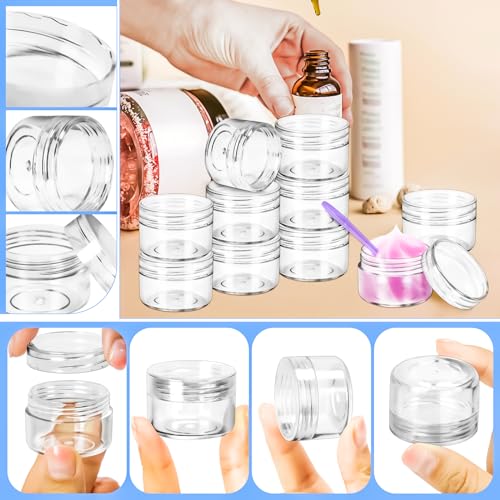 MotBach 40 PCS 15g Empty Plastic Containers with Clear Lids, Small Makeup Containers, 0.5oz Small Sample Jars Round Travel Cosmetic Jars with Spatulas for Liquid Cream Lotion Powder3