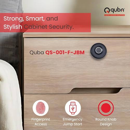 Image of Quba Smart Biometric Lock for Cabinets and Wardrobe (Jet Black Matt)-Furniture-Lock with 10 Fingerprints -C-Type USB Jump Start, Aluminium Body-Ekey for Emergency-2 Year Warranty (QS-001-F)