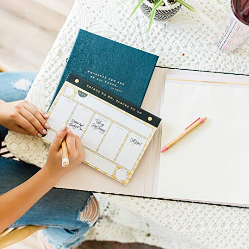 Steel Mill & Co Cute Clipboard Folio with Refillable Lined Notepad and Interior Storage Pocket for Women, Stylish Metallic Gold Floral on Navy Design Clipfolio, Navy Floral