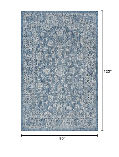 Image of JONATHAN Y Weave Floral Indoor Outdoor Area Rug 8X10 Navy /Gray, Tela Bohemian Textured for Backyard, Patio, Porch, Easy-Cleaning, High Traffic, Pet-Friendly, Non-Shedding (SMB100B-8)