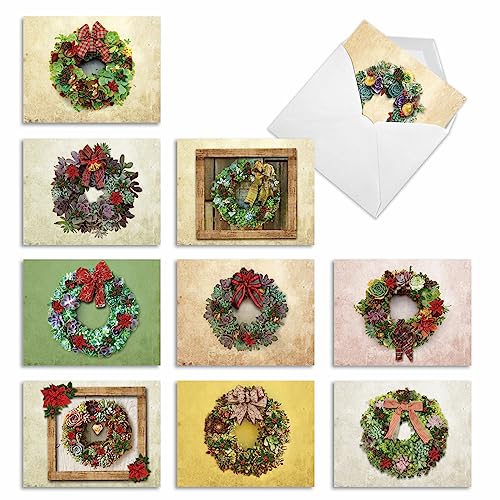 Best Card Co 10 Christmas Thank You Boxed Cards Wreaths M2942XTG