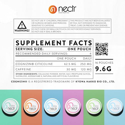 Image of Nectr Energy Nootropic Pouches - Berry Blast Flavored, Caffeine Pouches with Cognizin Citicoline. Sugar-Free Brain Treats. Smooth, Sustained Focus & Energy Supplement - 1 Puck of 16pcs
