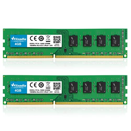 Image of DDR3 /DDR3L 8GB Kit (2x4GB) RAM 1600MHz CL11 UDIMM, Desktop Memory Module PC3-12800 /PC3L-12800 240-Pin 1.35V /1.5V 2Rx8 Dual Rank Non-ECC Unbuffered PC Computer RAM Stick Upgrade - Green