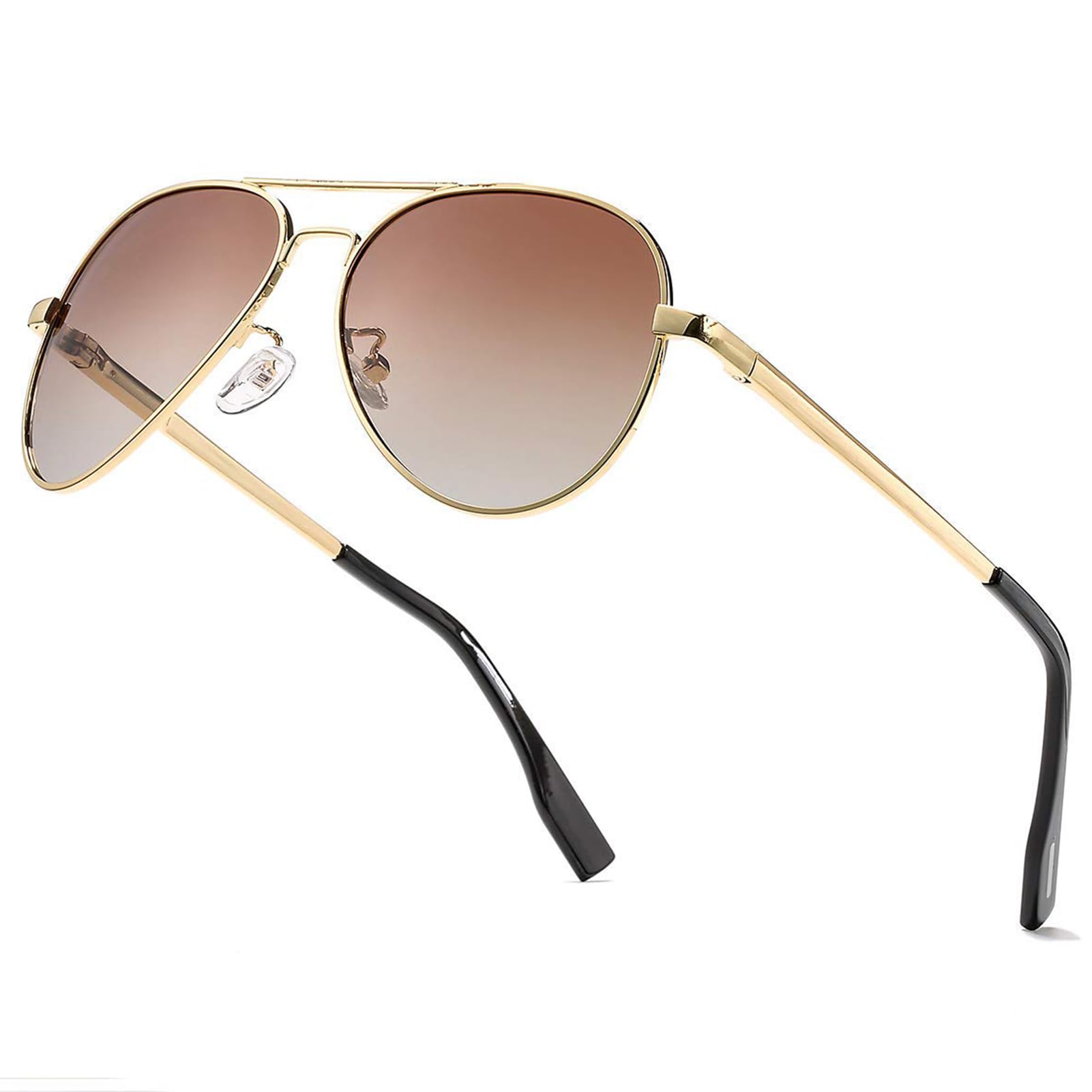 Gafas de sol polarizadas para hombre y mujer, estilo aviador, estilo retro con protección UV400, lente dorada/marrón, Mittelgroß/Groß