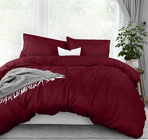 Utopia Bedding Duvet Cover Queen Size - 3 Piece with Zipper Closure - 1 Comforter Cover 90X90 Inches & 2 Pillow Shams 20X26 Inches (Burgundy) Comforter Not Included