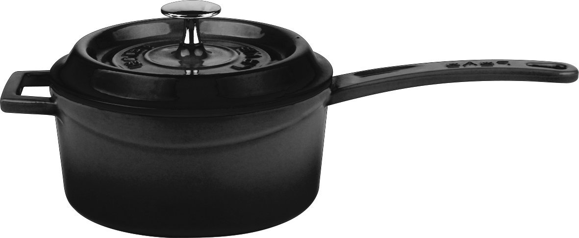 LAVASignature Enameled Cast-Iron 1 Quart Sauce Pan with Iron Handle, Obsidian Black
