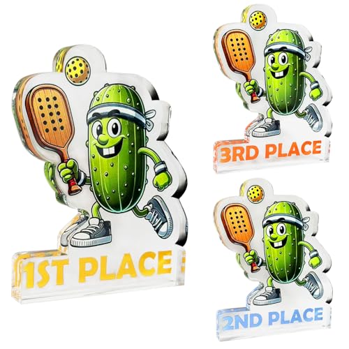 Upgraded 3PCS Pickleball Trophy Funny Pickleball Medals 1st 2nd 3rd Acrylic Pickle Ball Tournament Prize for Pickle Baller Competitions (Green)
