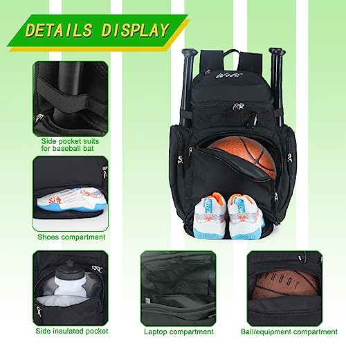 WOLT Basketball Backpack Bag with Separate Ball Compartment and Shoes Pocket - Image 3