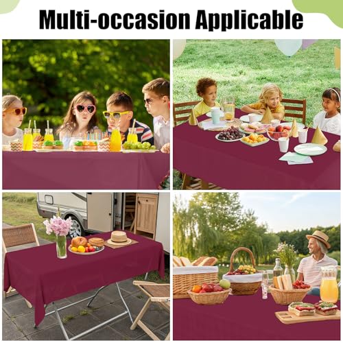 Image of Smiry Disposable Table Cloth 3 Pack, 84 Inch Round Waterproof Plastic Tablecloth, Decorative Round Table Covers for Party, Birthday, Picnic, Wine Red