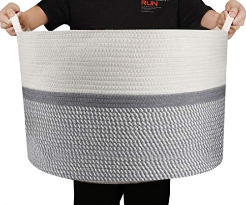 BONATURE Design XXXLarge Cotton Rope Basket- 22" x 22" x 14" - 100% Cotton - Blanket Basket with Handles - Extra Large Toy Basket Toy Storage Woven Basket Blanket Storage Laundry Basket